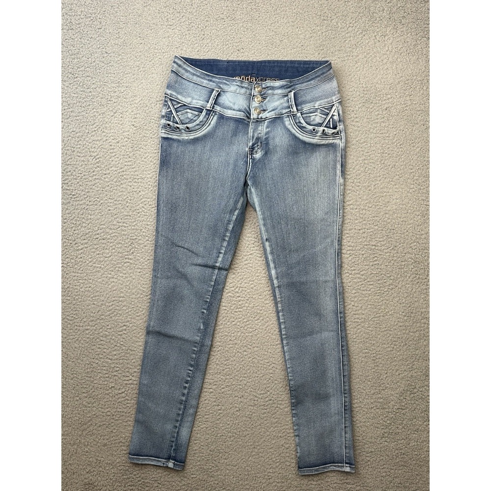 Moda Xpress Butt Lifting Skinny Jeans Size 11 Light Acid Wash High Waist Stretch